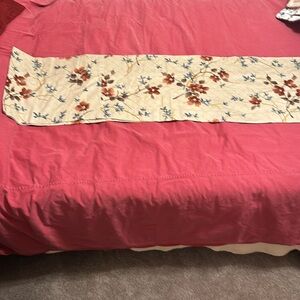 Tan Floral Blue Burgundy Pattern Long Valance Curtain